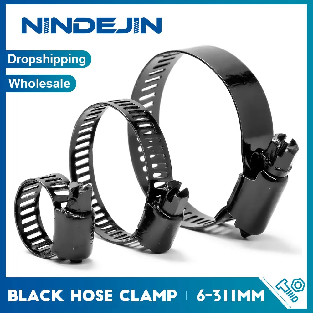 Collier de serrage réglable à vis sans fin noir 6-311 mm en acier inoxydable 304 plaqué noir pour radiateur et conduite de carburant, pour la plomberie