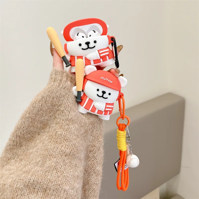 

Cartoon Baseball Dog Case for AirPods 4 Airpod 1 2 3 Pro Pro2 Bluetooth Earbuds Charging Box Protective Earphone Case Cover