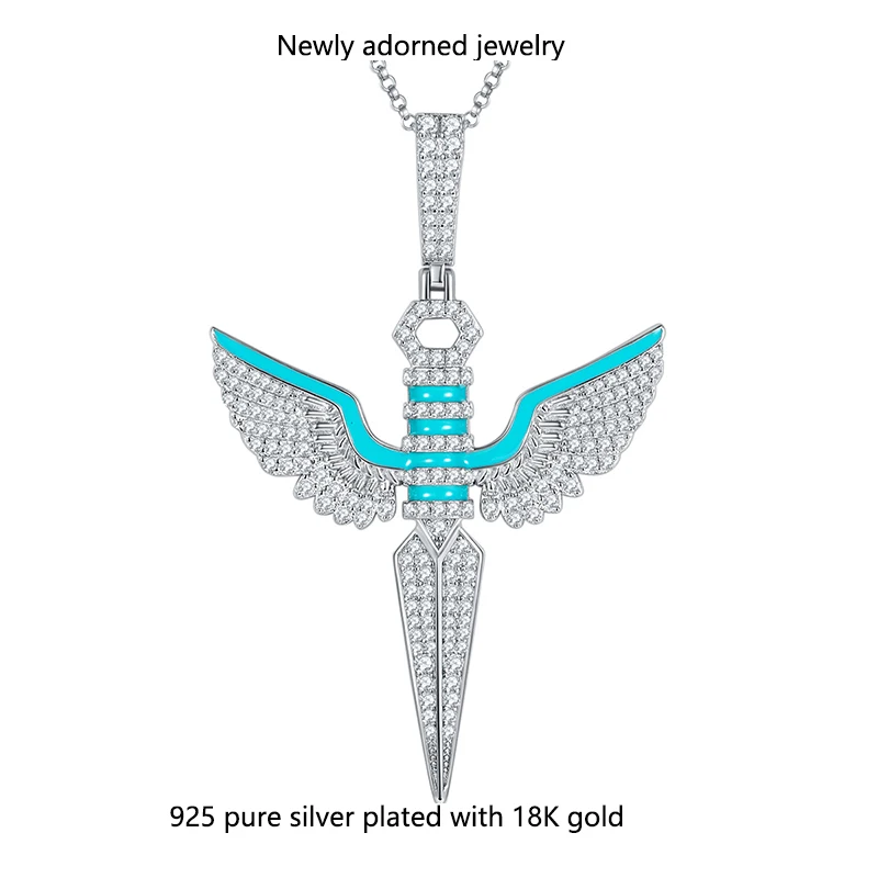 

European and American cross-border hip-hop necklace with unique design, made of S925 sterling silver, featuring a moissanite ang