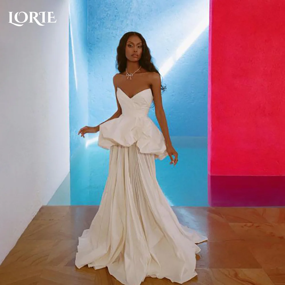 

LORIE Ball Wedding Dress Strapless V Neck Pleats A-line Mermaid Bride Gown Satin Sexy Customized Corset Bride Dress Party Dress