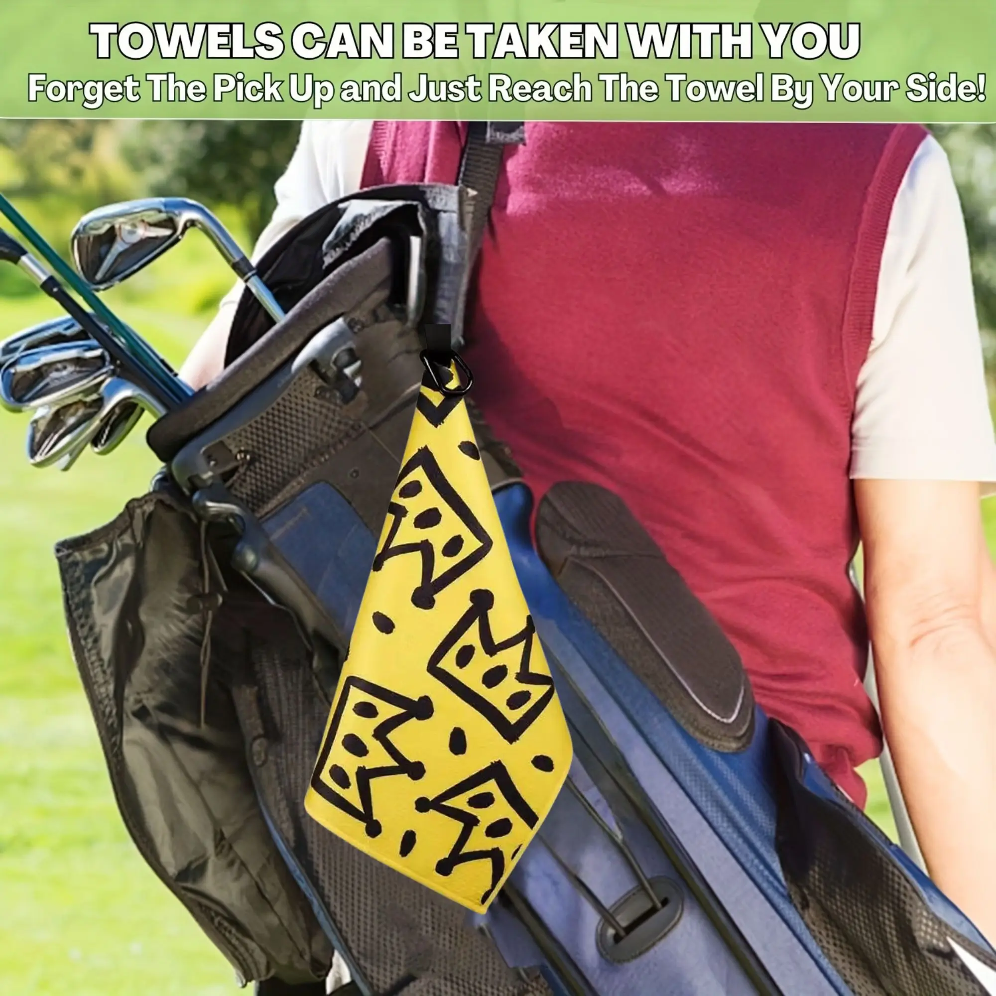 Funny Yellow Golf Towel with Black Golf Club Print - Ideal for Golf Bags & Creative Gift for Golf Lovers