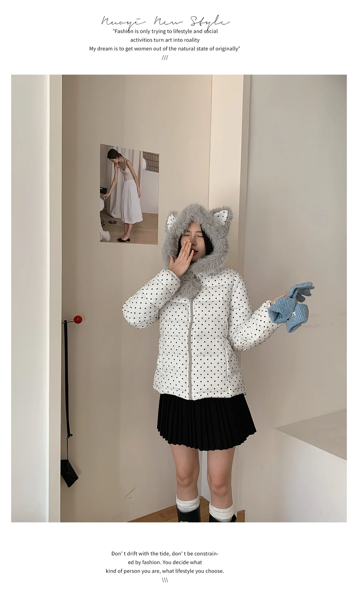 Retro New Polka Dot Long-sleeved Hooded Cotton Jacket Women's Winter Versatile New Thickened Warm Down Cotton Versatile Jacket