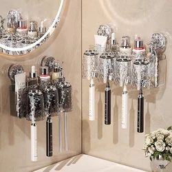 Bathroom Toothbrush Holder With Glacier Pattern Wall Mounted Non Perforated Suction Cup Storage Rack Toothbrush Set Storage Rack