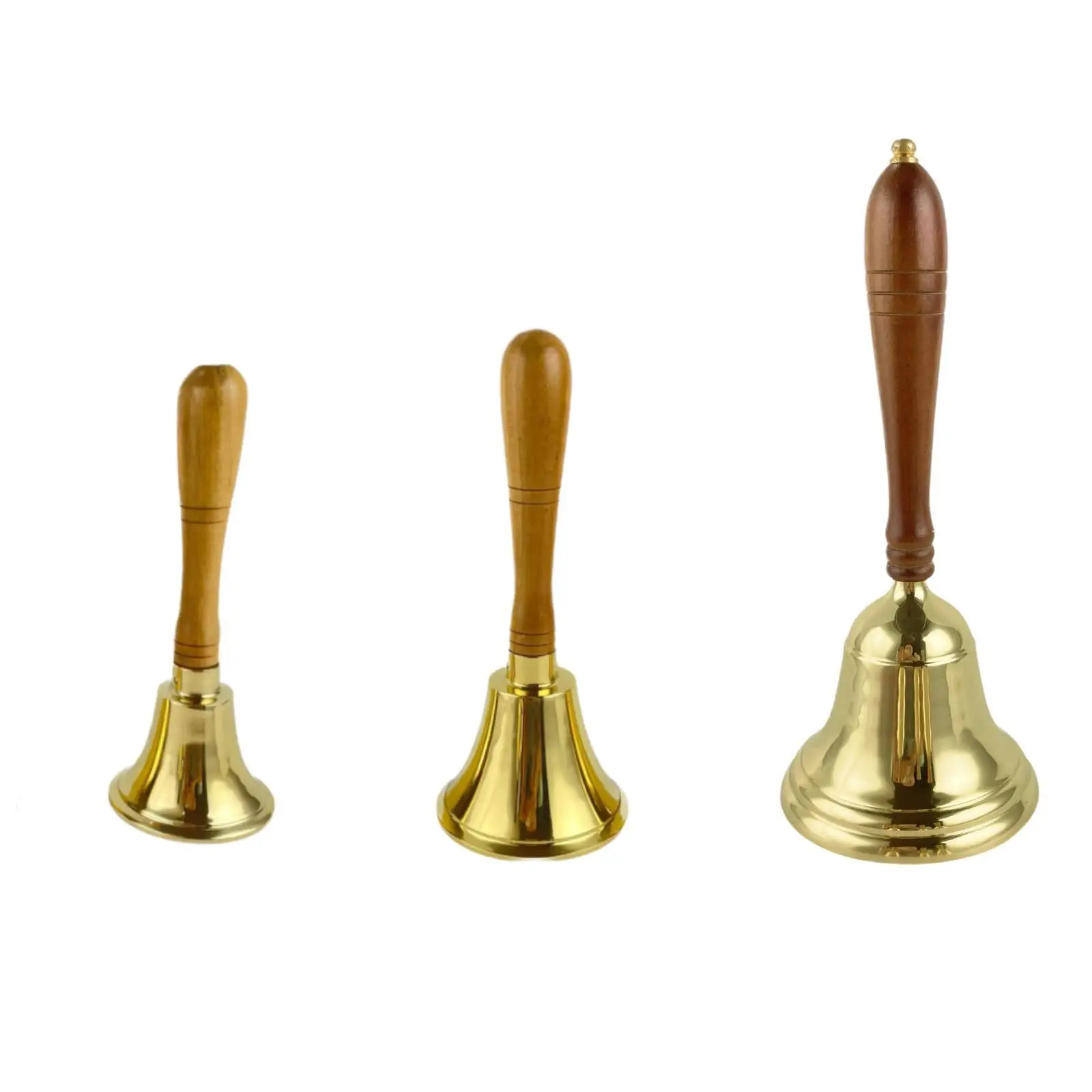 Brass Hand Bell Wood Handle Service Bell for Restaurants Bedside Nursing