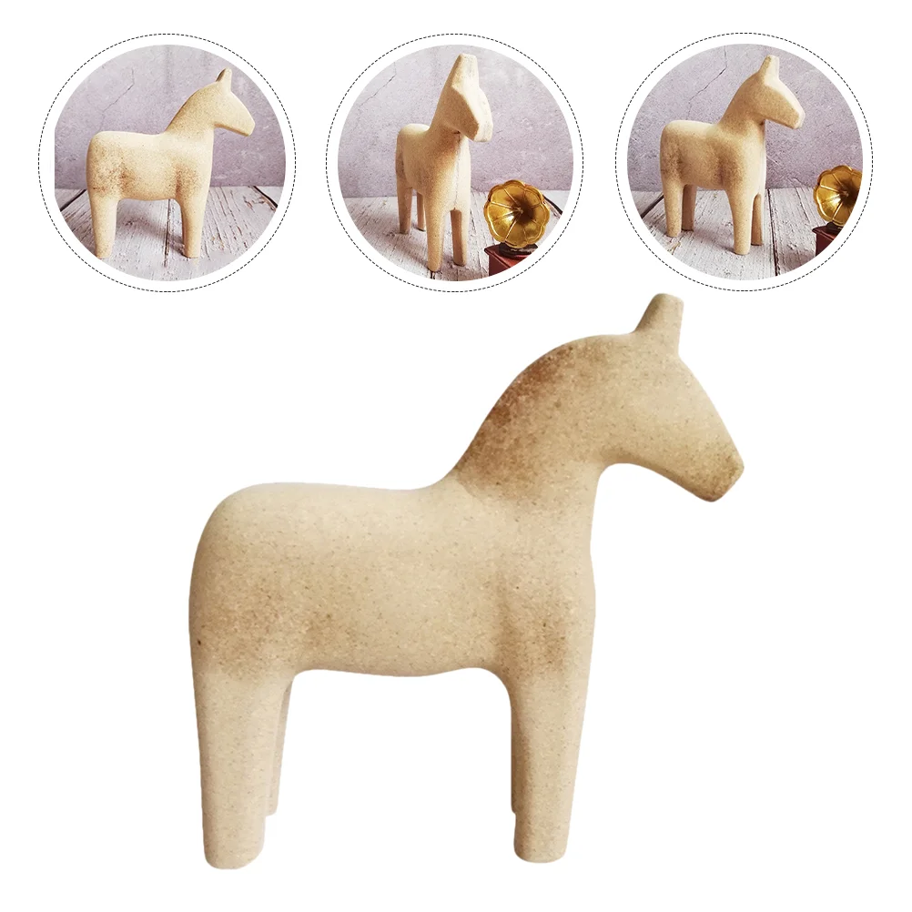 Wooden Horse Ornaments Unpainted Figurine Sculpture Unfinished Animals to Horses Hollow Out