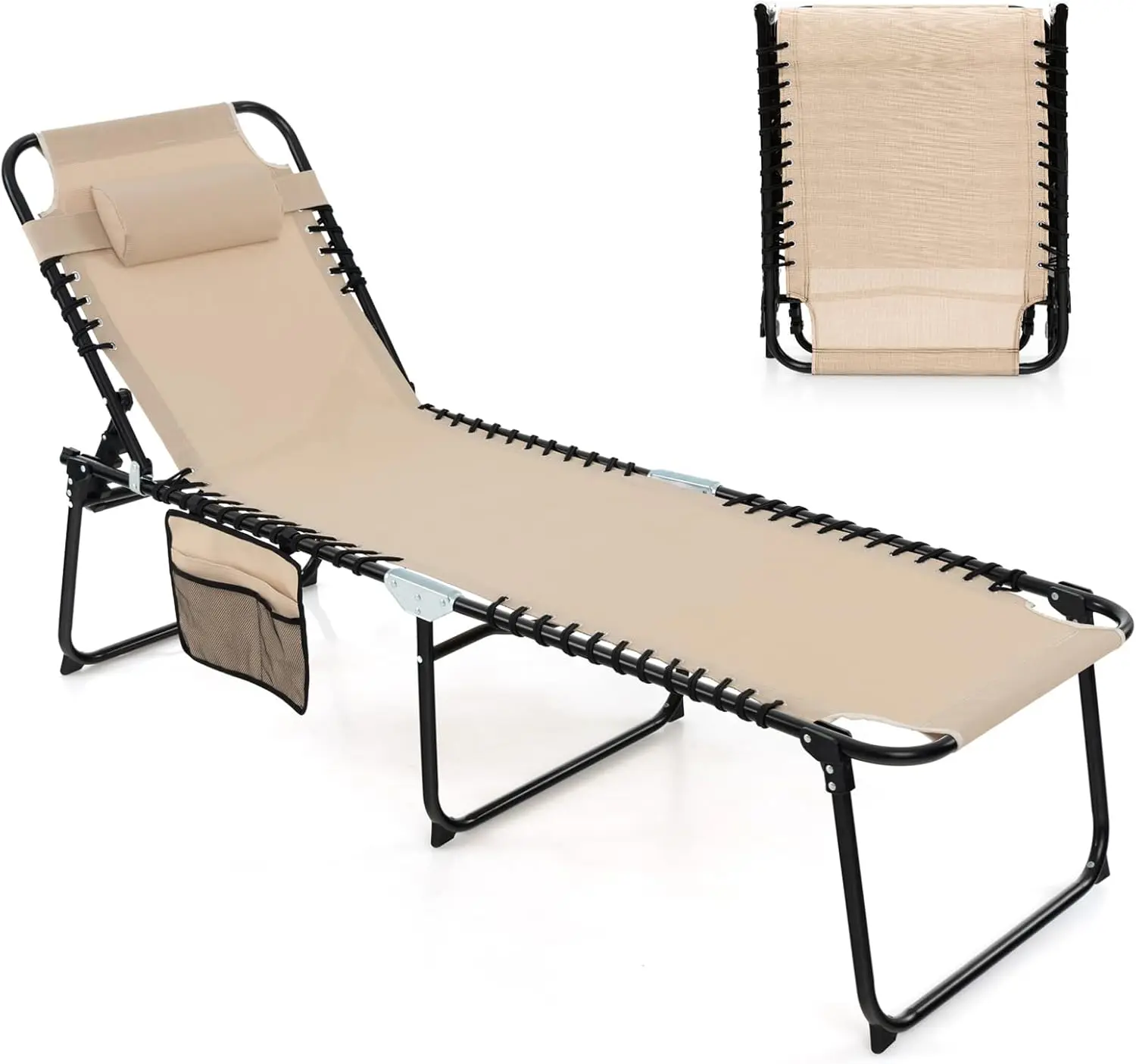 

Шезлонг для улицы, складной, 5-позиционный, с отсоединяемой подушкой, боковым карманом, для загара