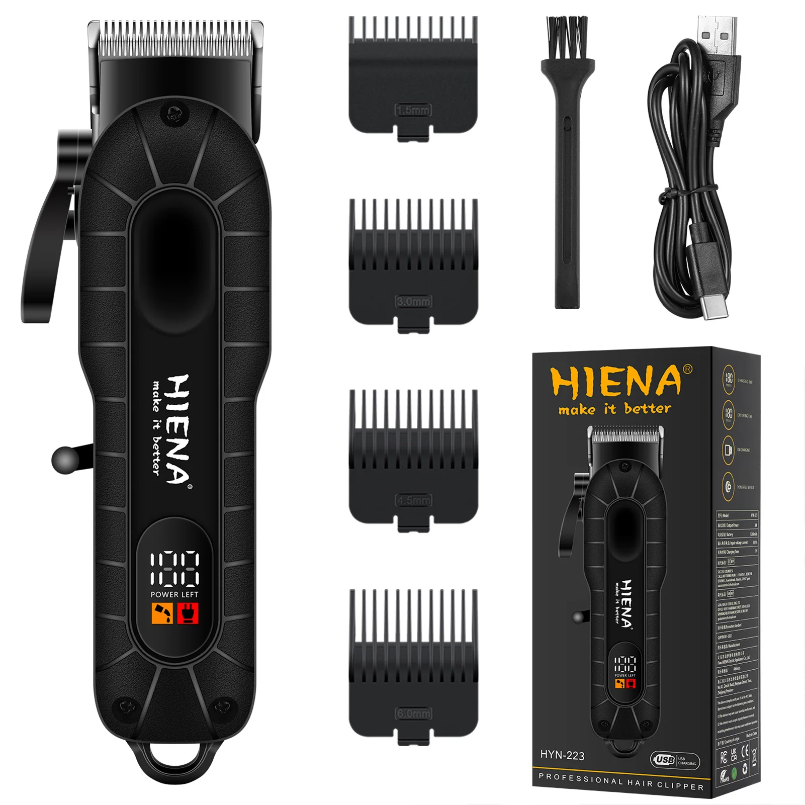 Hiena Electric Hair Clipper Barber shop USB Rechargeable Cordless Beard Trimmer Men Powerful Electric Hair Clipper Trimming Tool