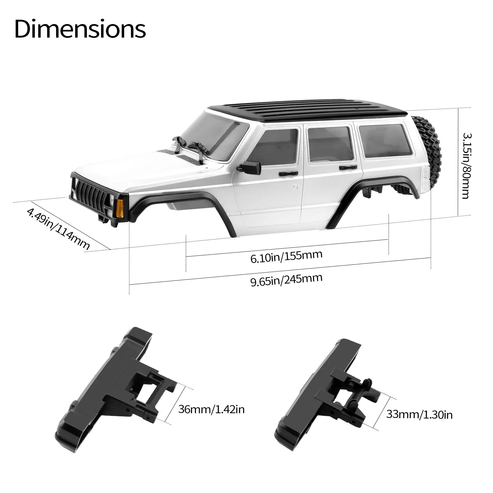 DashRC – coque de carrosserie RC à empattement de 6.10 pouces, corps Cherokee ABS avec pare-chocs avant et arrière pour chenille 1/18 RC TRX4M