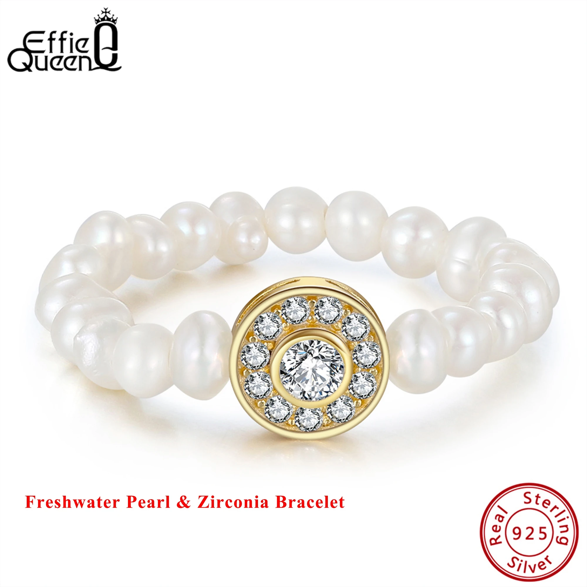 

Effie Queen 2025 Trend Ring 14K Gold Graceful 925 Sterling Silver Freshwater Pearl Finger Ring with Dazzling Zirconia Gift GPR06