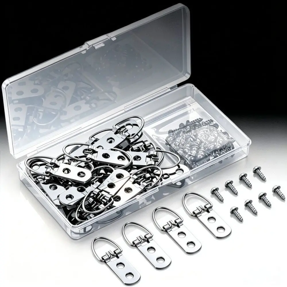Secure Double Hole D Ring Hooks For Photo Frame Mounting Metal Wall Hardware Durable Carbon Steel Art Accessories