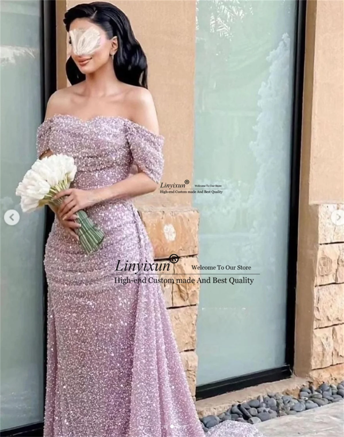

Sparkly Sequins Beaded Mermaid Evening Dress Off Shoulder Wedding Party فساتين للمناسبات الخاصة Long Prom Dress Customized