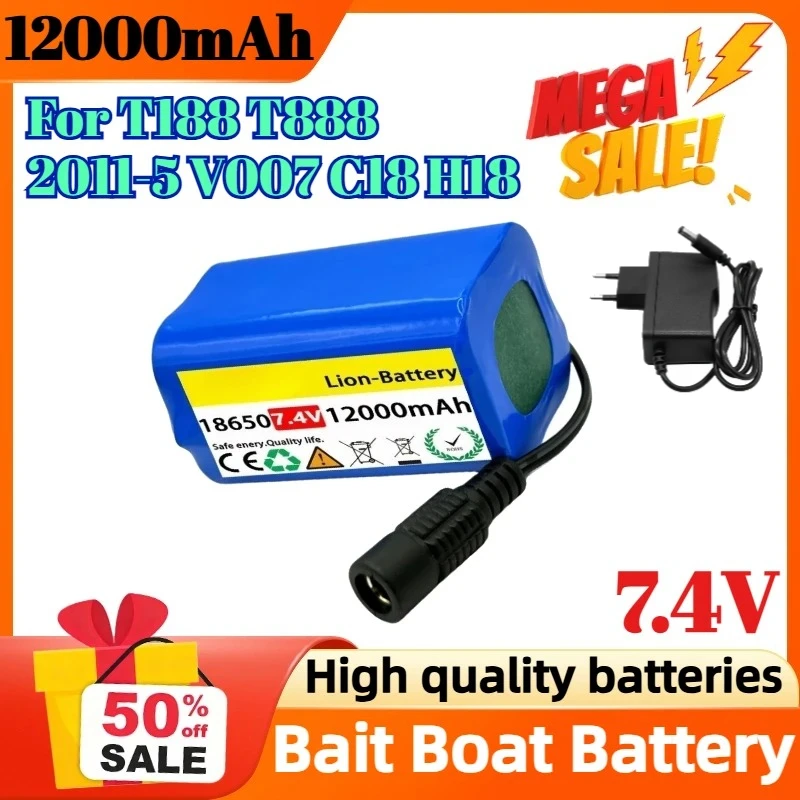 

7.4V 12000mAh Battery For T188 T888 2011-5 V007 C18 H18 RC Fishing Hook Bait Boat Battery Spare Parts