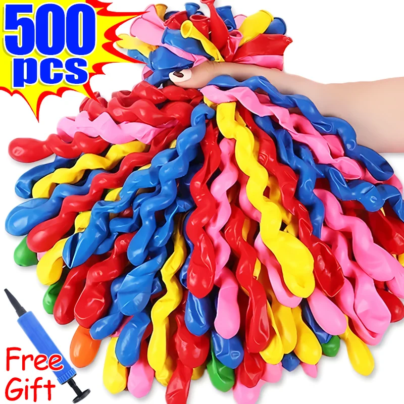 500/100pcs บอลลูนยาวแถบเกลียวสไตล์สี Latex Gathering PARTY วันเกิดงานแต่งงานตกแต่งบอลลูนออกแบบ Inflator
