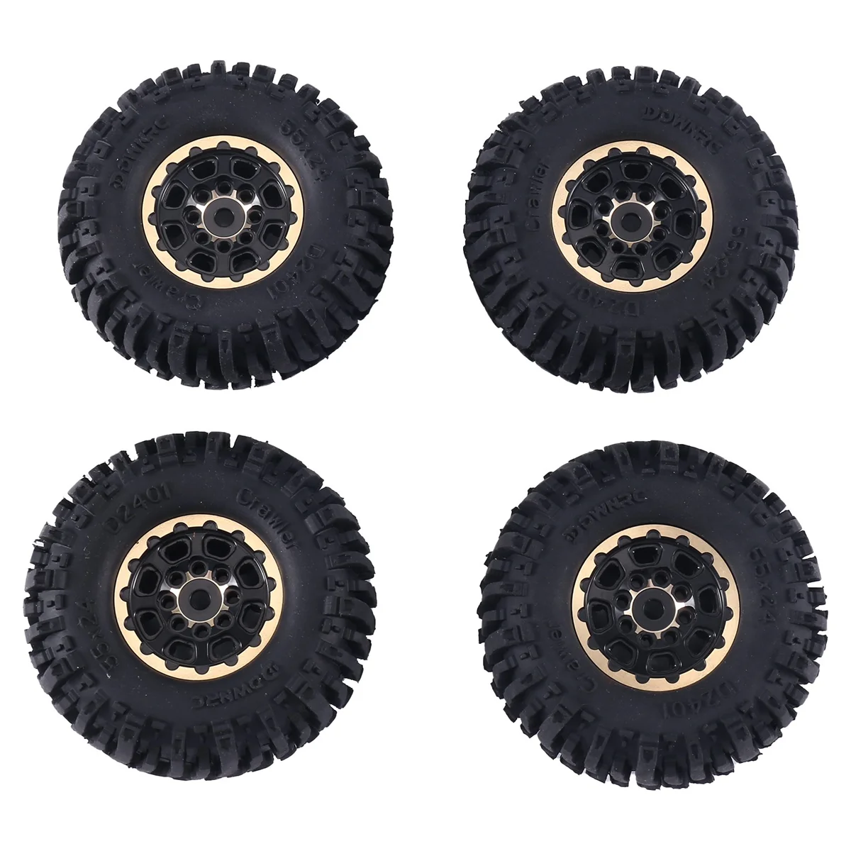 4Pcs 55X22Mm 1.0 Brass Wheel Rim Rubber Tire for 1/18 1/24 RC Crawler Car Axial SCX24 AX24 FMS FCX24 TRX4M Upgrade Parts