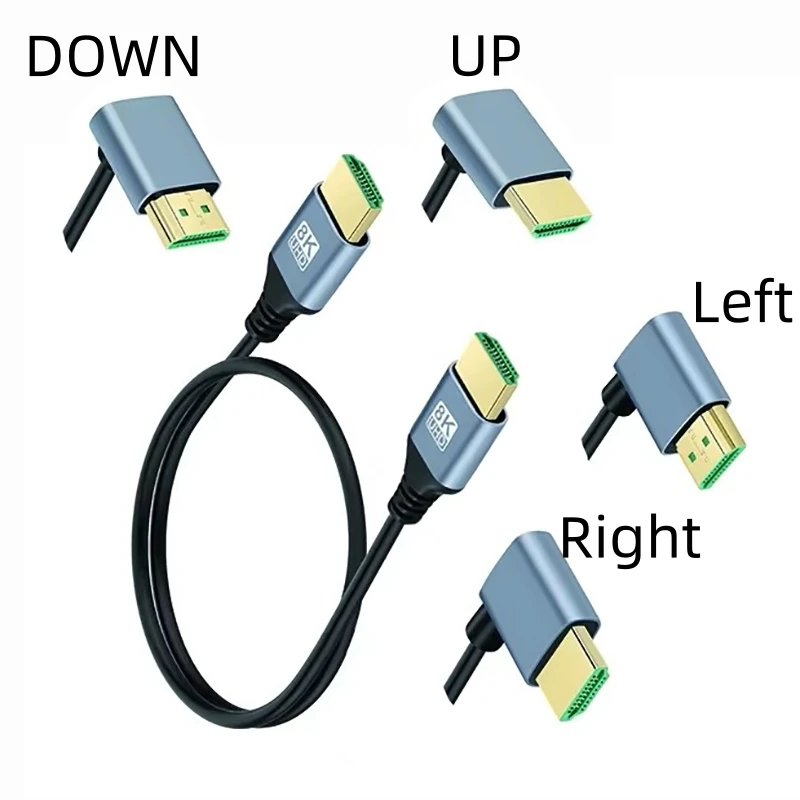 Cable UHD de 8K para ordenador portátil, Monitor HDTV, ángulo arriba/abajo/izquierda/derecha de 90 grados, Cable de pantalla ultrafino, compatible con EARC ARC HDCP 3D HDR