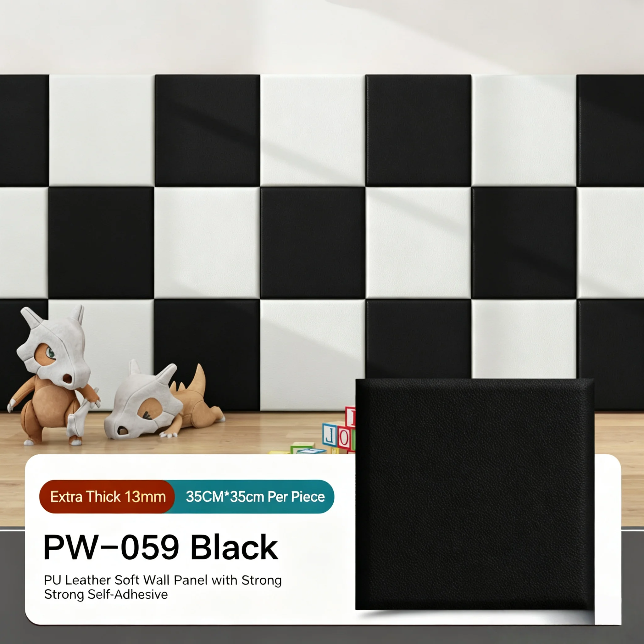 35x35cm Self Adhesive PU Leather Wall Panels Anti-collision Soft Wall Stickers for Kids Nursery Bedroom Headboard Home Decor