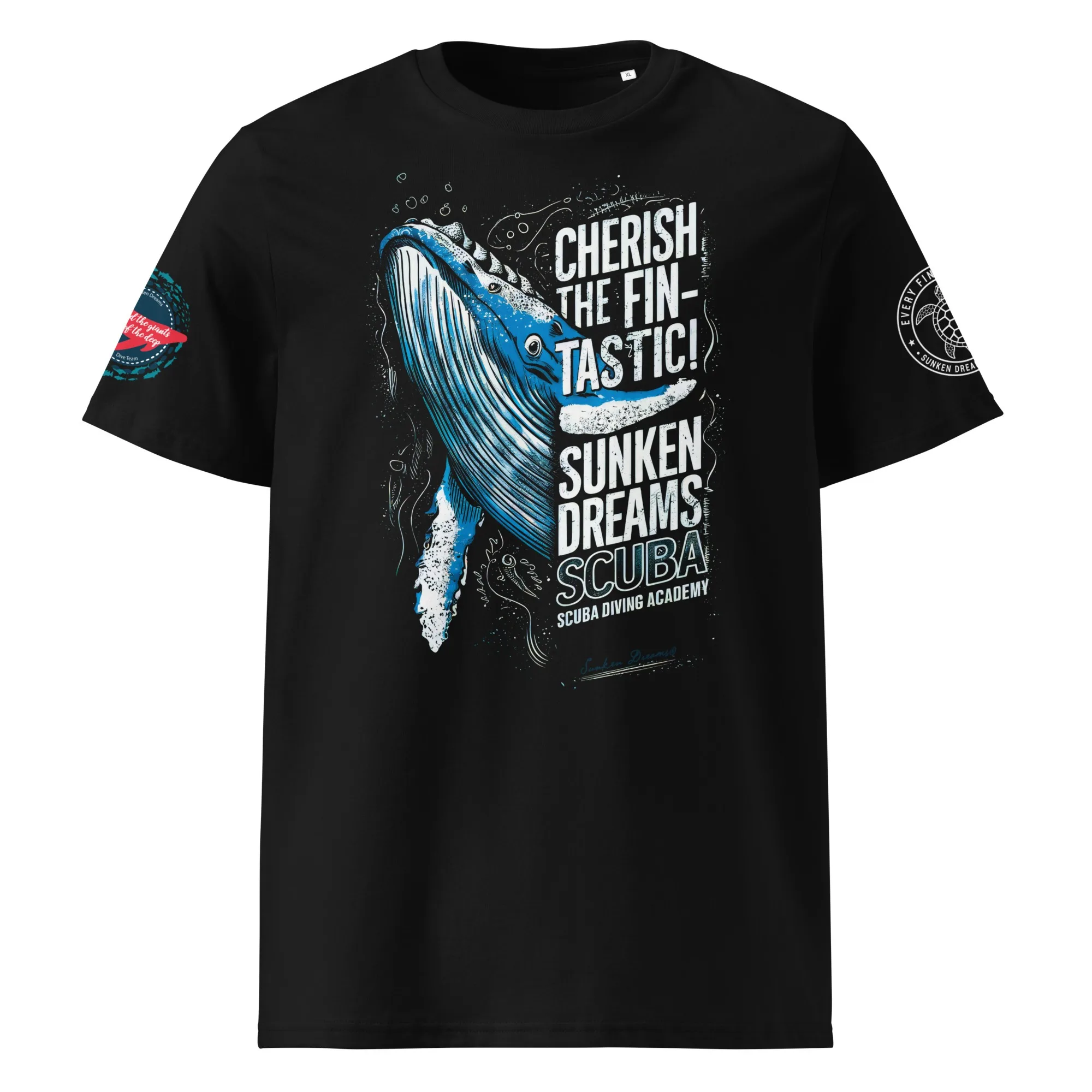 Vintage Cherish The Fin-tastic Humpback Whale Scuba Diving Graphic Tee Cotton Mens Womens T-Shirt Summer Outdoor Casual Top
