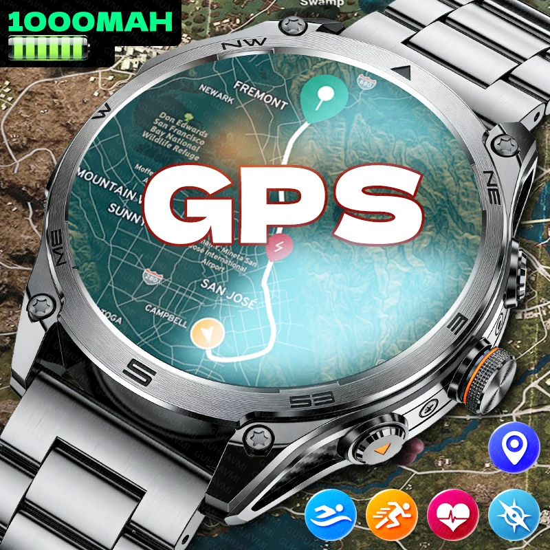 

New Outdoor Military Built in GPS Smart Watch Men 1000mAh Battery 10ATM Waterproof Bluetooth Call Compass Man Sports Smartwatch