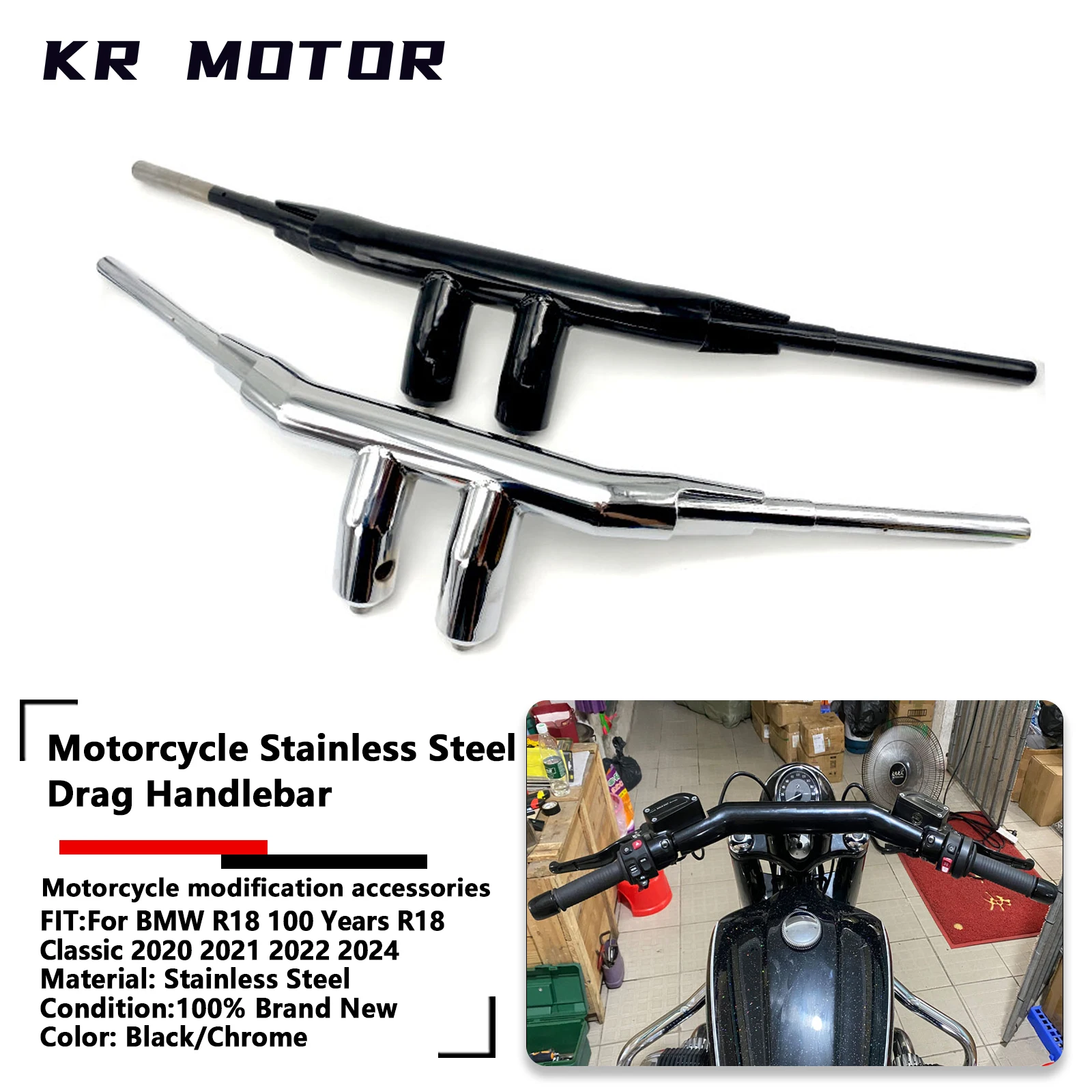 

Fits For BMW R18/R18 100 Years/R18 Classic 2020-2024 Handle Bar Stainless Steel Drag Handlebar Straight Handle Chrome/Black