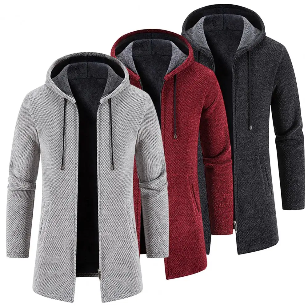 Men Long Sweatercoats Winter Hooded Cardigans Sweaters New Fashion Men Outwear Casual Sweaters Liner Thicker Warm Sweaters