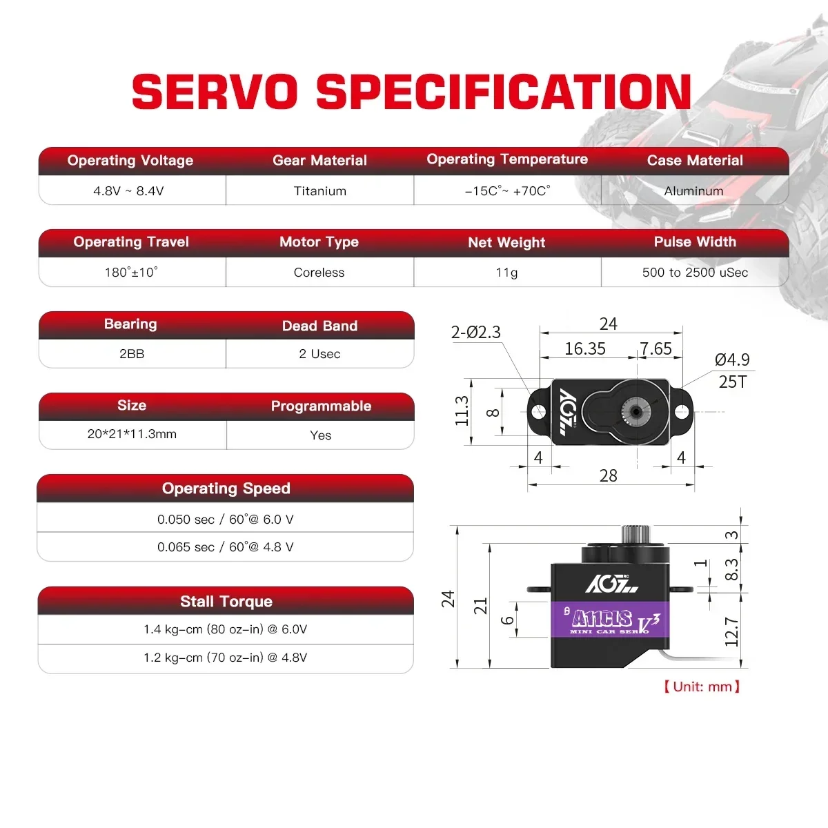 Agfrc a11cls v3 Racing Drift Kit Kreisel programmier bares Servo Super Speed 1,4 kg Mikros ervo für rc mini z d q Autos