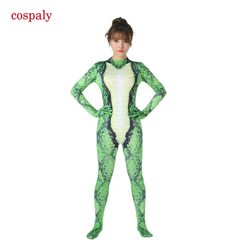 Green Python Costume Cosplay Animals Snake Costume Uniform Halloween Carnival Costume For Adult Kids