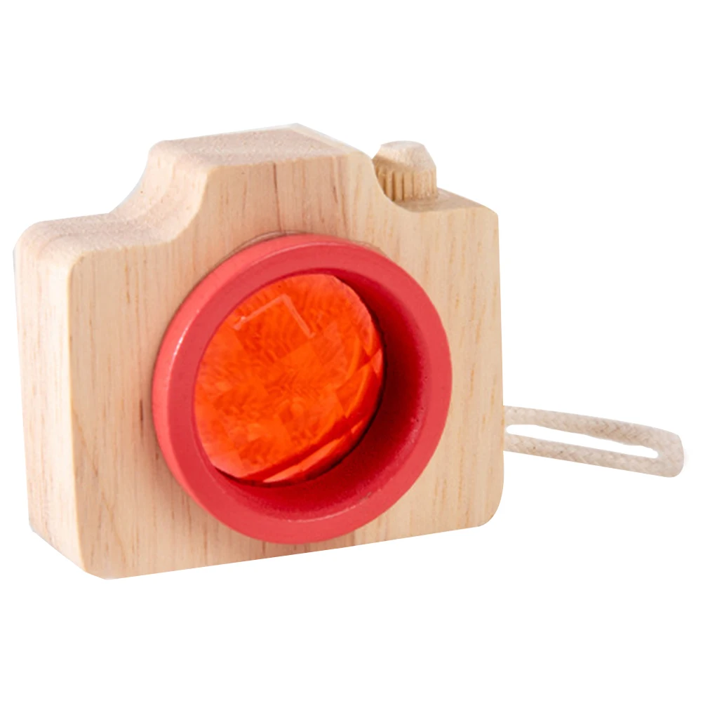 

Wooden Glass Kaleidoscope Toy Red Child Educational Playthings Kids Camera Shape H Rope Design Party Favors Decorative Vintage