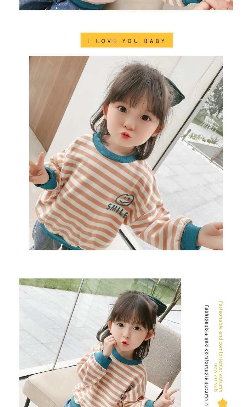 2026 Mädchen Langarm Gestreiftes Oberteil Frühling Herbst Locker Sitzendes T-Shirt Sweatshirt Hybrid Atmungsaktiv Bequem Dünner Stoff Kleinkinder – Detail 9