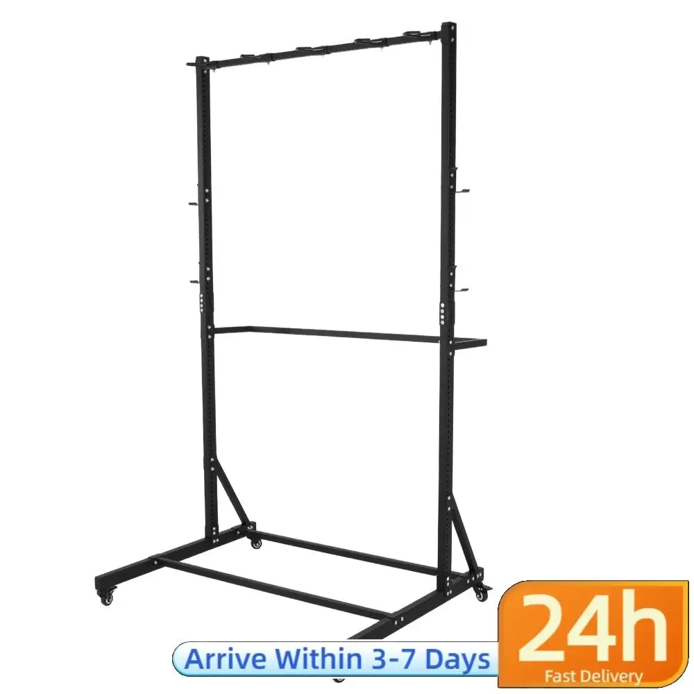 

Freestanding Bike Storage Rack with Locking Casters & 6 Hooks Holds Up To 5 Bikes Height Adjustable for Garage Or Home