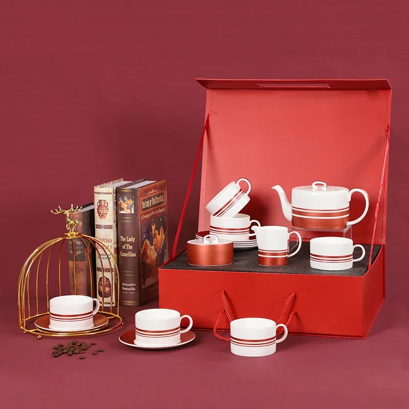 PITO Christmas Afternoon Tea Gift Set 6 Cup and Saucer Teapot Set Bone China Tableware Ceramic Tea Set with Gift Box