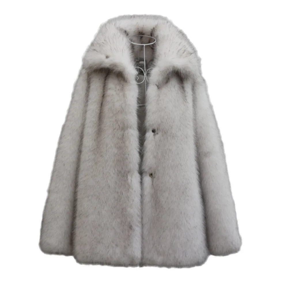Woman's Winter Warm Fur Coat Trench Coat Faux Fox Fur Mid-length Lapel Coat Thick Windproof Coats Women Jacket Harajuku