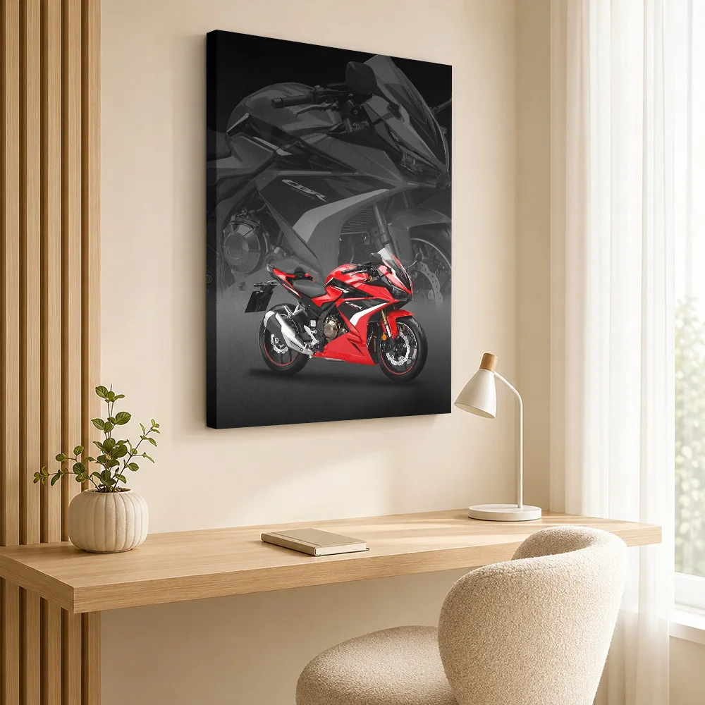 Red Japanese CBR500R Motorcycle Canvas Poster Personalized Photo Layered Panels With Enlarged Details Wall Art For Biker Lounge