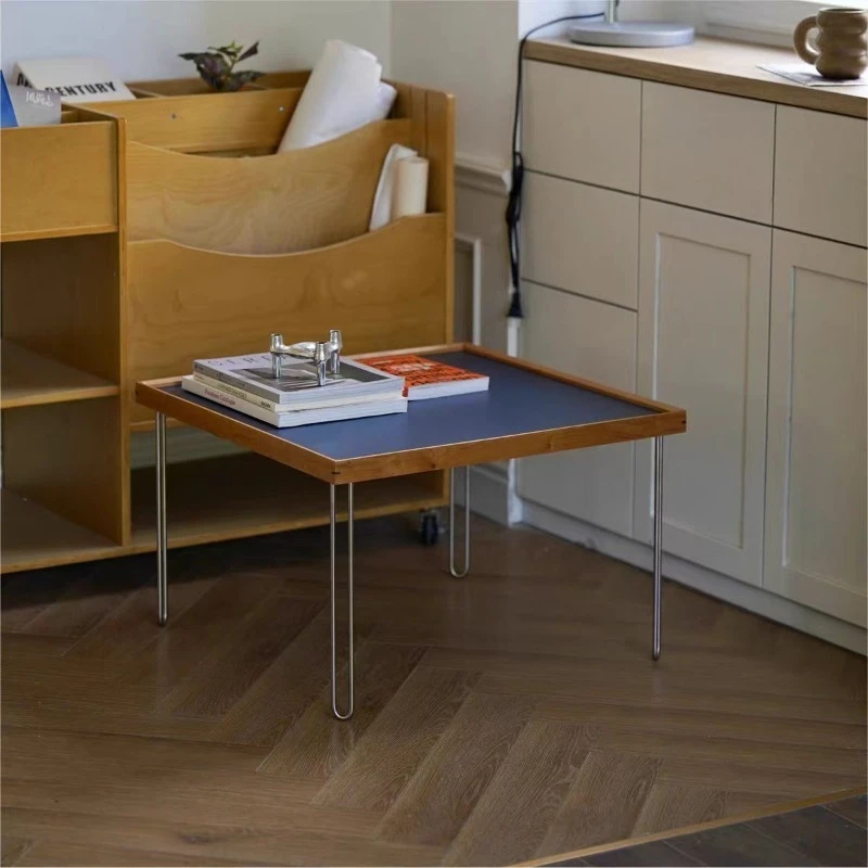 

Minimalist medieval Nordic household simple stainless steel medieval living room sand edge square coffee table small tea table