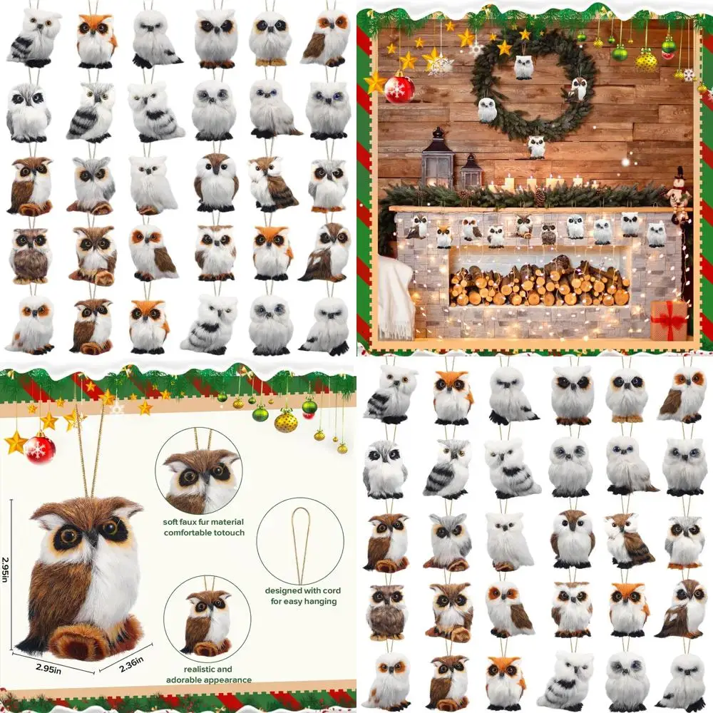 

30 Pcs Faux Fur Owl Ornaments for Christmas Tree, Plush Animal Decorations for Home, Holiday Xmas Party (Cute Owl)