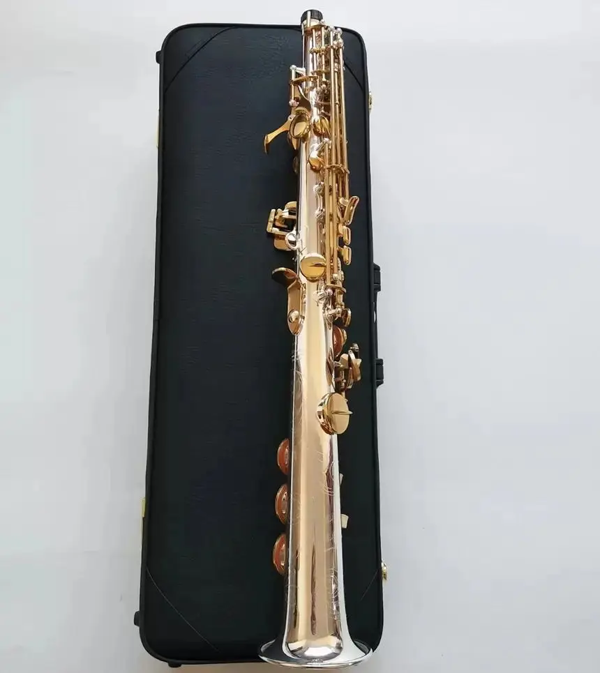 Bb professional soprano saxophone O37 original one-to-one structure white copper silver-plated straight pipe split sax soprano