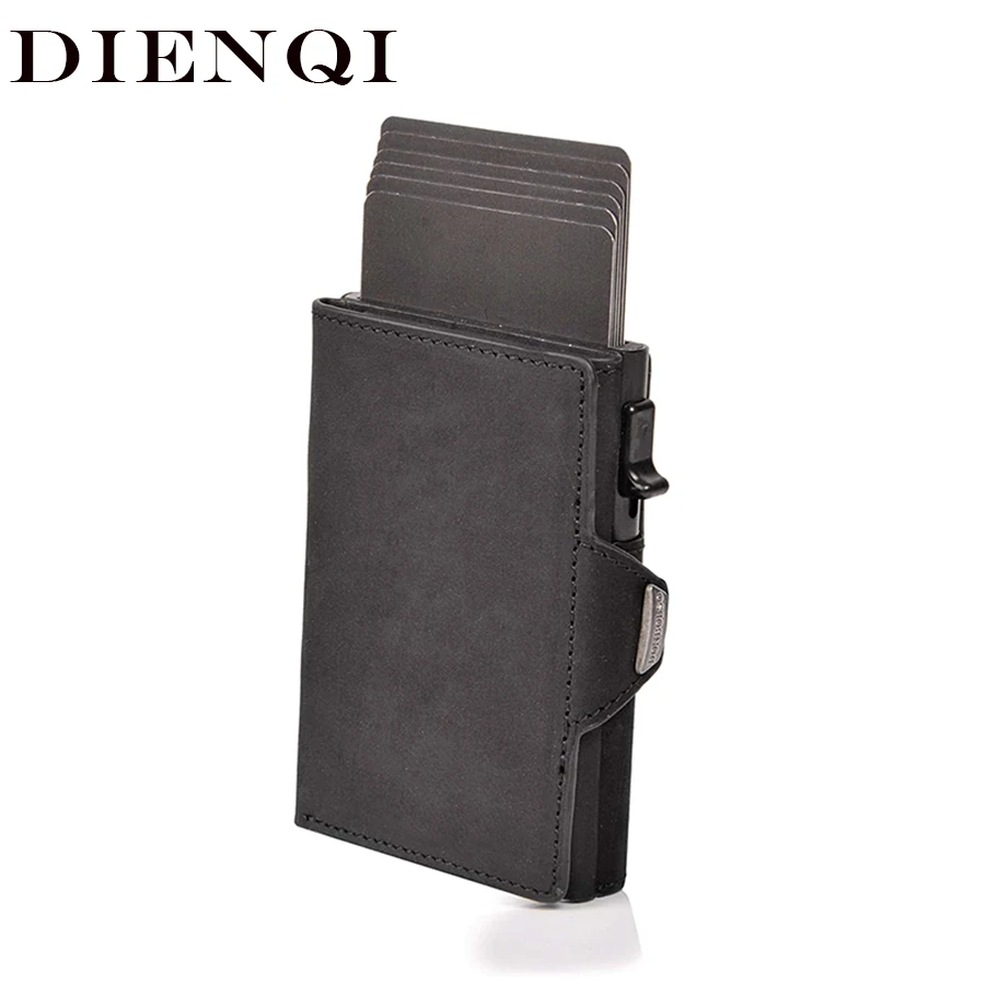 100% Crazy Horse Genuine Leather Men Wallets Rfid Card Holder Coin Pocket Wallet Money Bags  Metal Walet Male Leather Purses