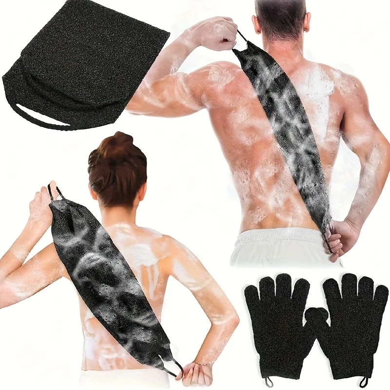Exfoliating back scrub gloves, body exfoliating towel with shower gloves, used to remove dead skin (black) - AliExpress 15
