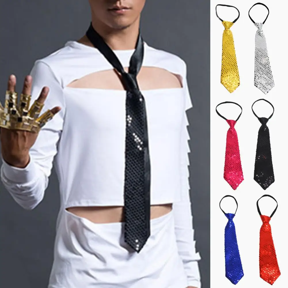 

Elastic Band Tie Lightweight Tie Vintage Shiny Sequin Men's Tie with Adjustable Elastic Band for Formal Business Style Suit Coat