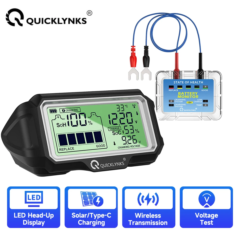 QUICKLYNKS BM5-D Car Battery Capacity Tester 12V Monitor LED Display Waterproof SOH SOC Battery Health Analyzer Auto Tester Tool