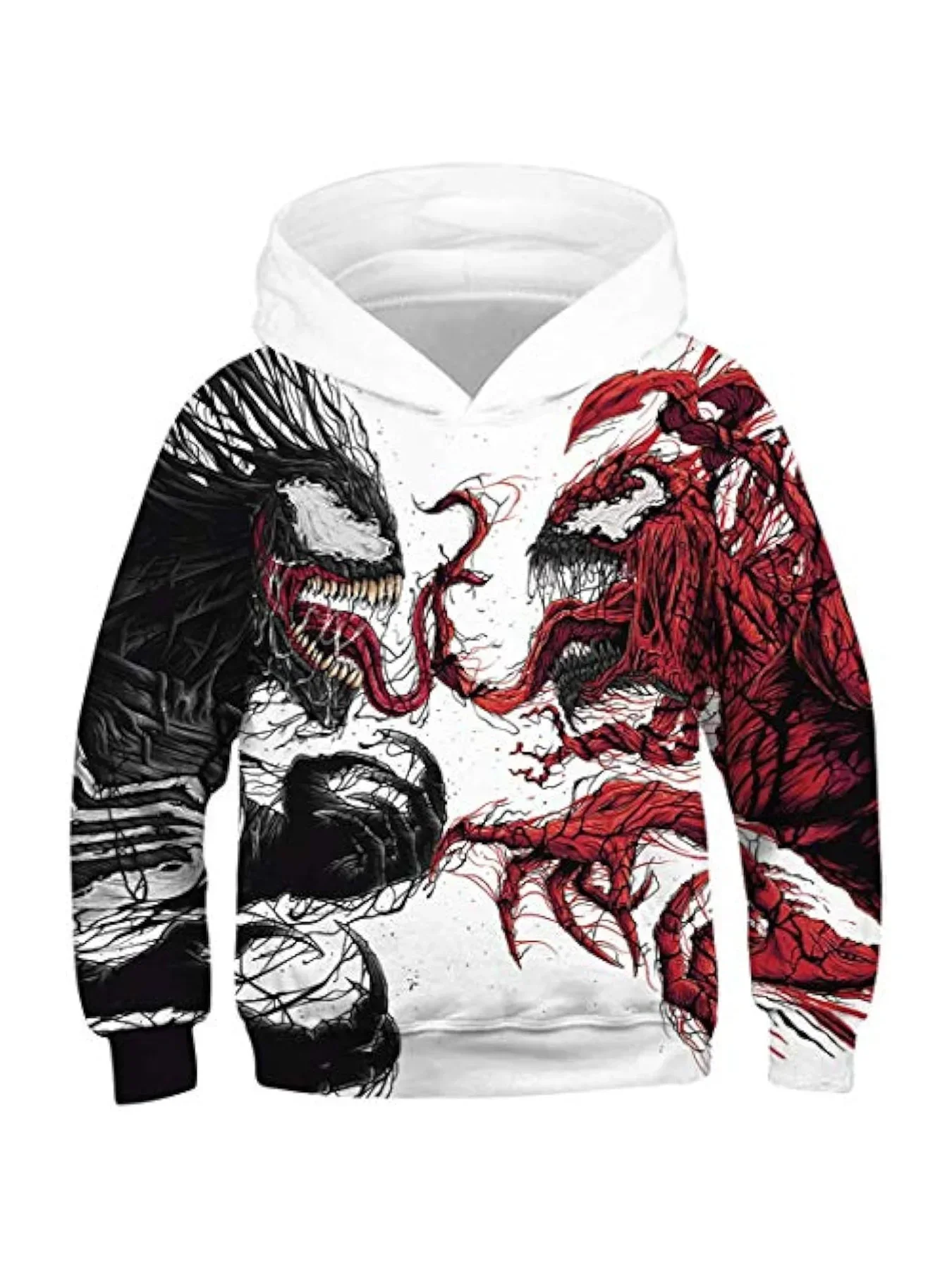 Venom Villain 3D Printed Full Body Long Sleeve Men\'s Hooded Sweatshirt, Teenage Street Casual Plus Size Men\'s Clothing