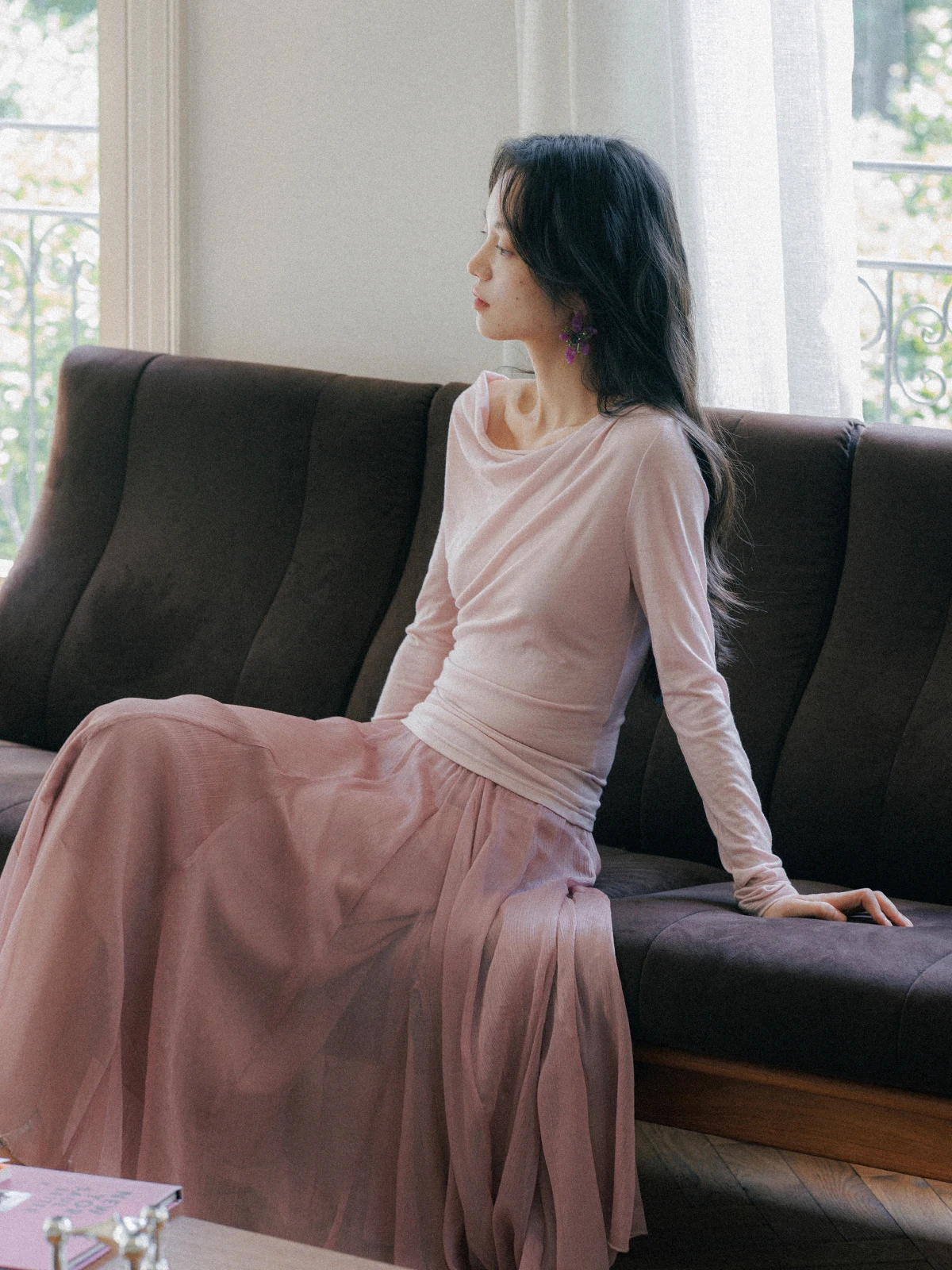 

Ele Swan Lake Design Вязаный топ с рюшами и воротником-стойкой, базовый слой Long Sve, мягкая шерстяная смесь, женская мода китайского бренда