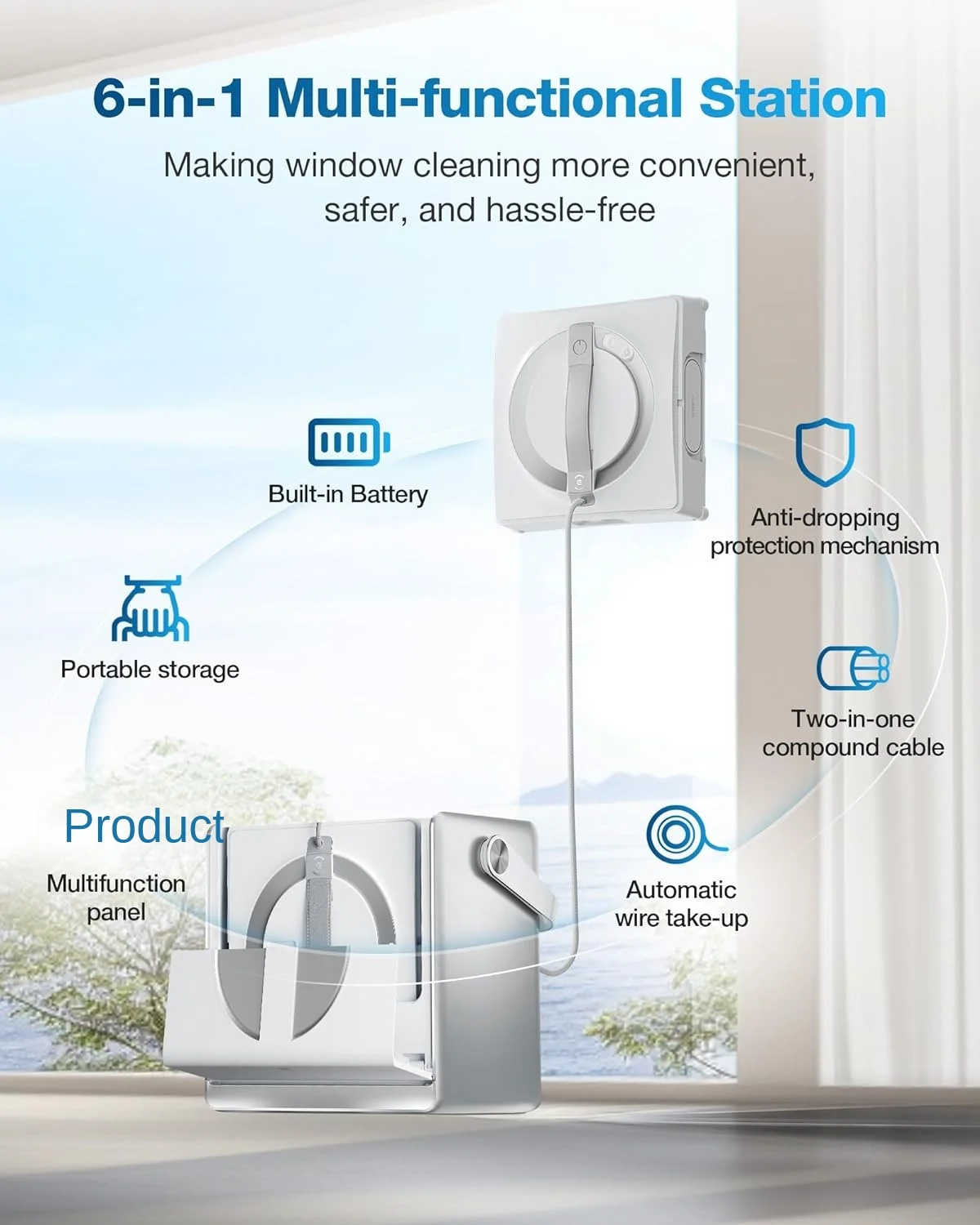 หุ่นยนต์ทำความสะอาดกระจกไฟฟ้า STLF ECOVACS Winbot W2 Omni แบบพกพา ระบบวางแผนเส้นทางอัจฉริยะ SLAM 4.0 กำลังดูด 5500Pa