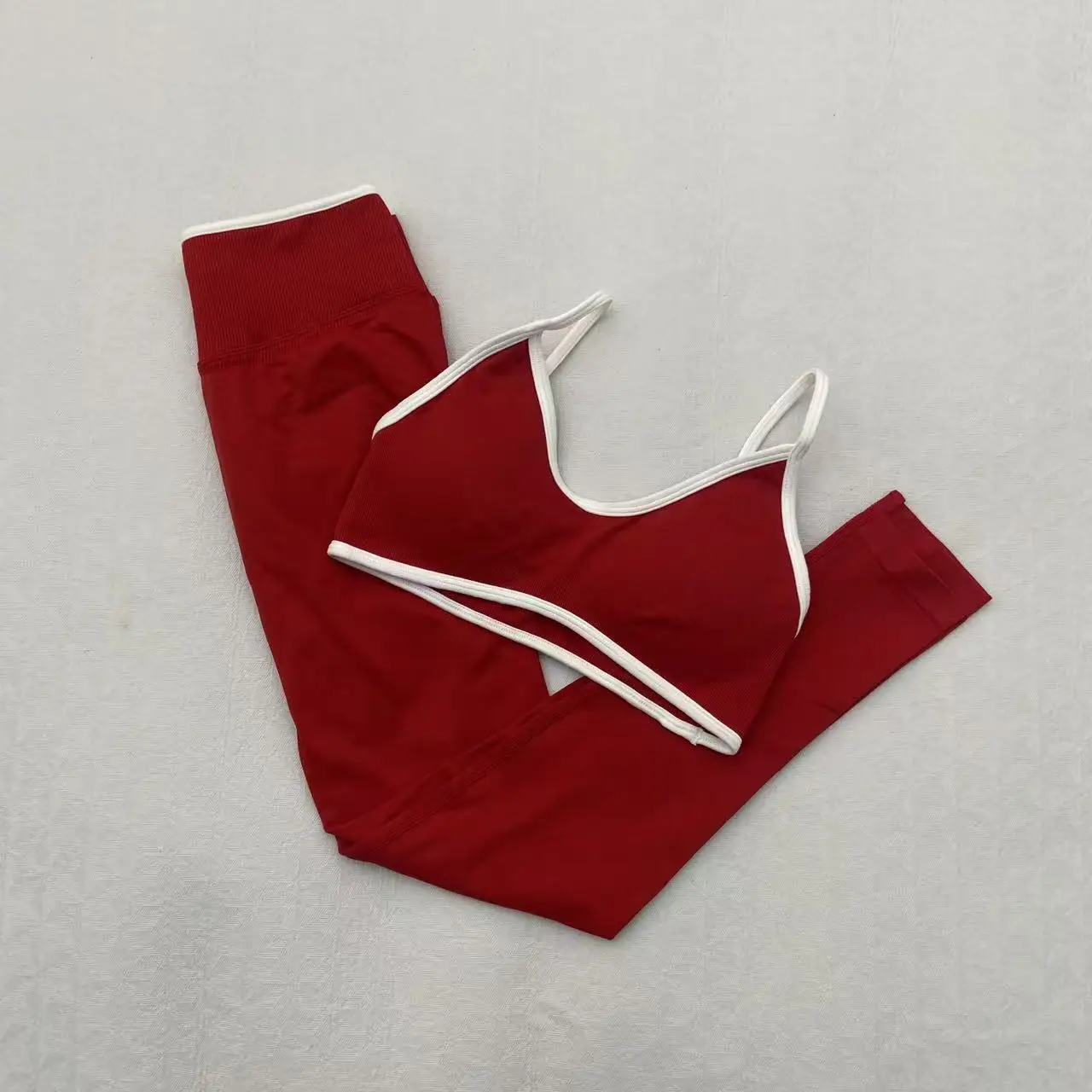 TEVEO New Contrast Color Sports Women's Suit Shockproof Bra Outdoor Fitness Wear Breathable Quick-drying Yoga Vest Pants Set