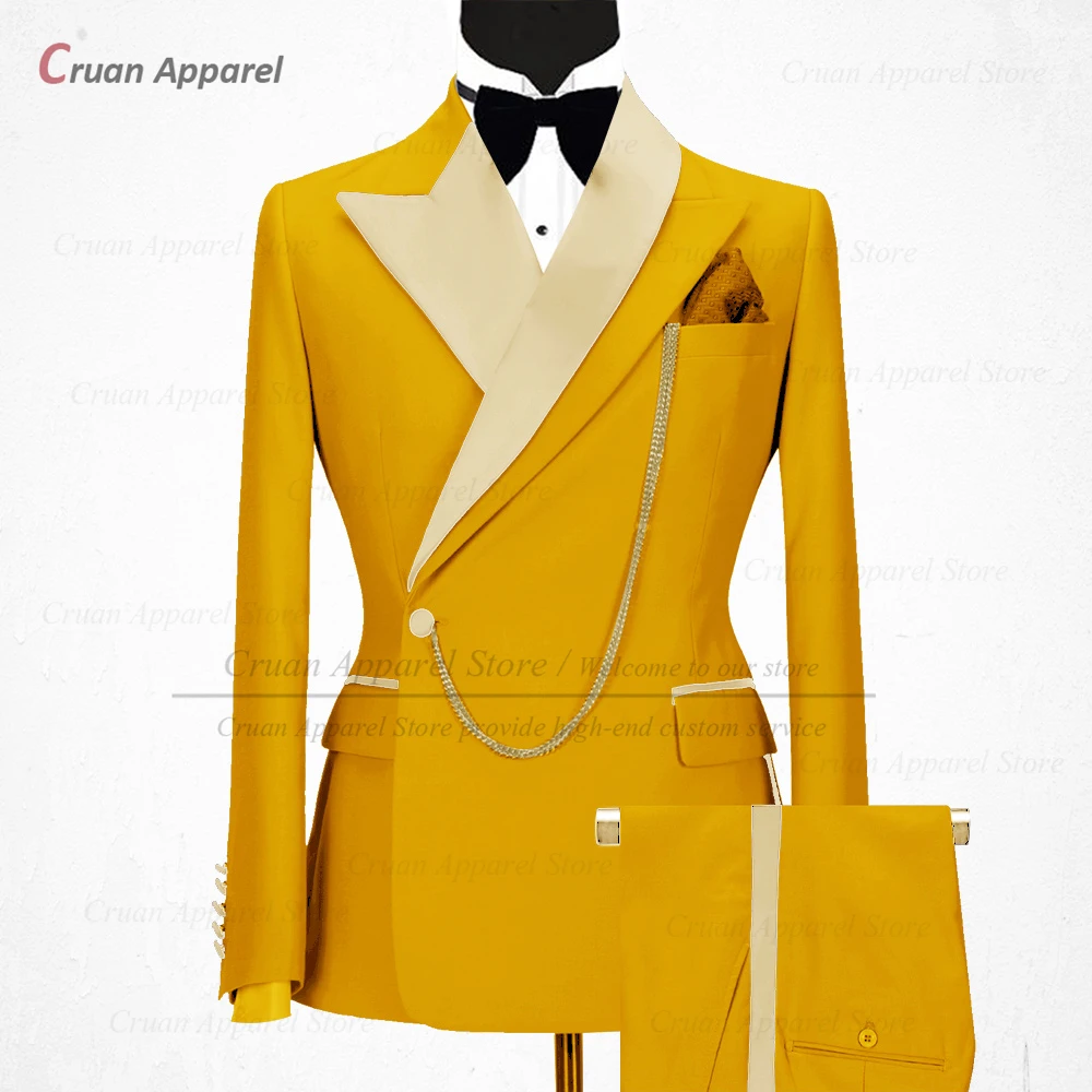 Fashion Red Men Suits Slim fit Luxury Business Evening Dinner Wedding Tuxedos Shiny Lapel Blazer Pants 2 Piece Custom Jacket Set