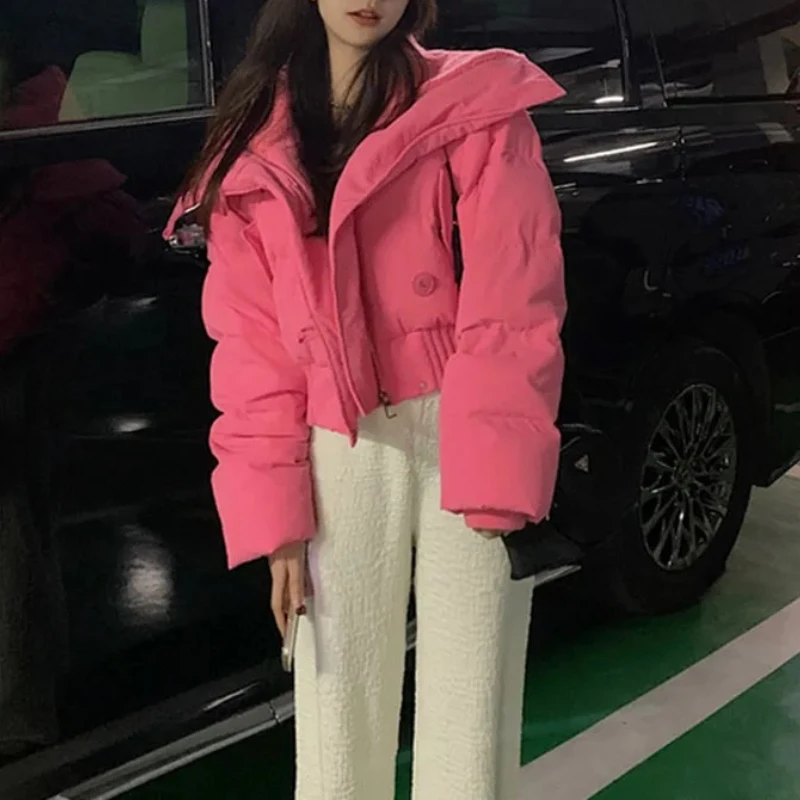 Mode Chic tricot Patchwork col chaud Parka vêtements d'extérieur amples nouveau luxe hiver recadrée vestes femmes vêtements doudoune