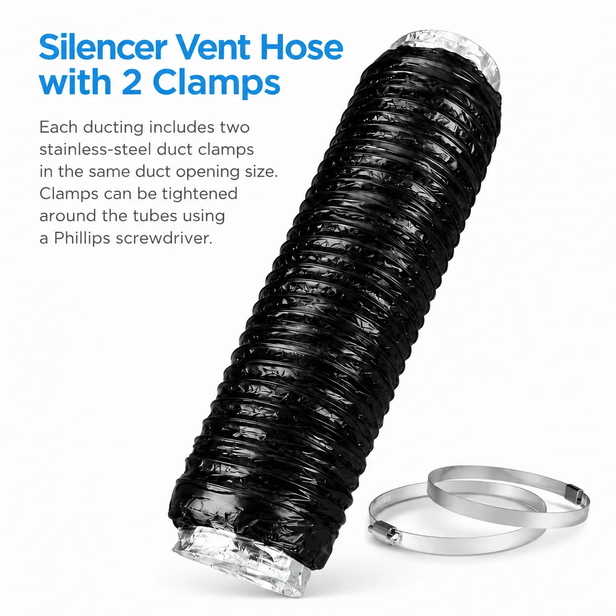 Hon&Guan 3.3FT 4/6 Inch Flexible Aluminum Foil Noise Reducer Duct with 2 Clamps for Dryer Extractor Fan HVAC Vent Exhaust System