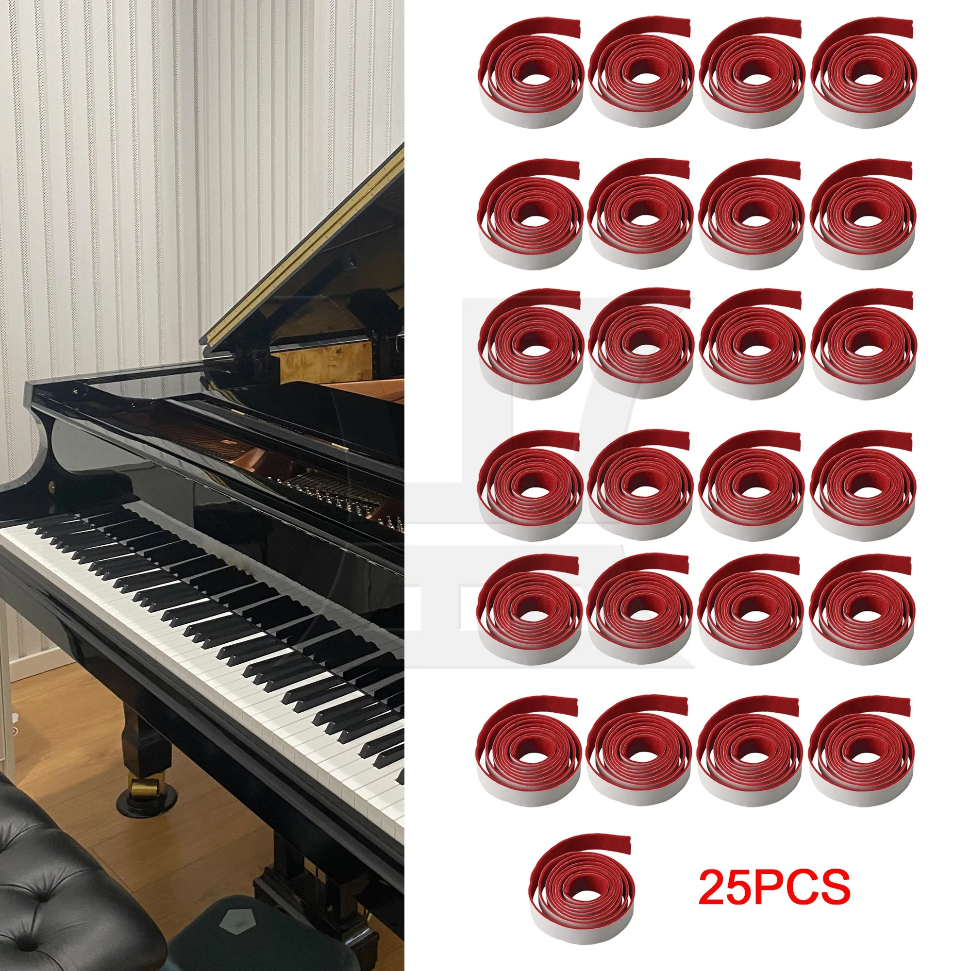 

Yibuy 1 Set Of 25-Piece Piano Tuning Felt Strip Tools, High-Quality Material Red