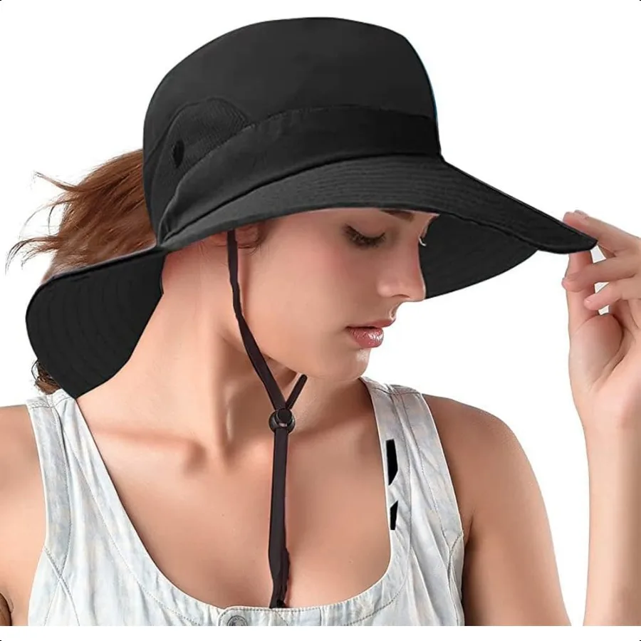 

Rosoz шляпы-ведра с хвостиком для женщин, защита от ультрафиолета, складная сетка с широкими полями, походная пляжная рыбалка, летнее сафари