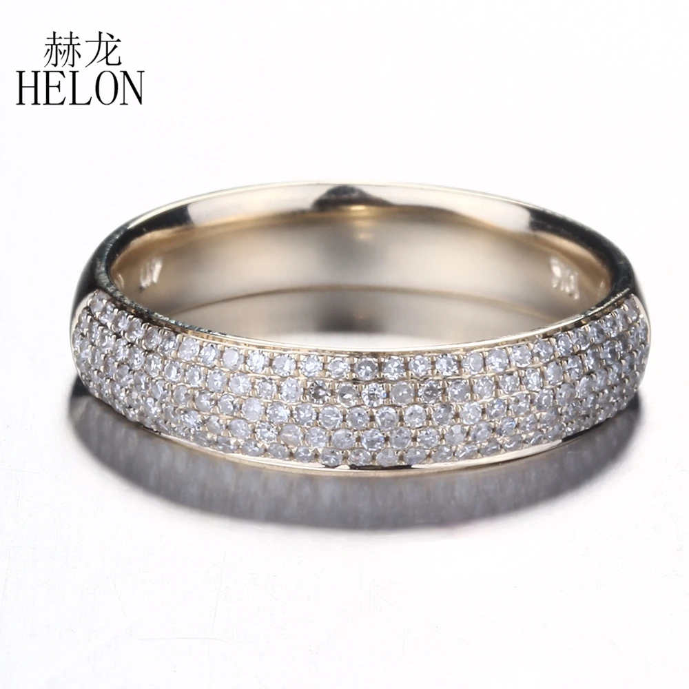 HELON Solid 14K Yellow Gold Round SI/H 0.4ct Natural Diamonds Engagement Ring For Women Men Diamonds Wedding Fine Jewelry Gift