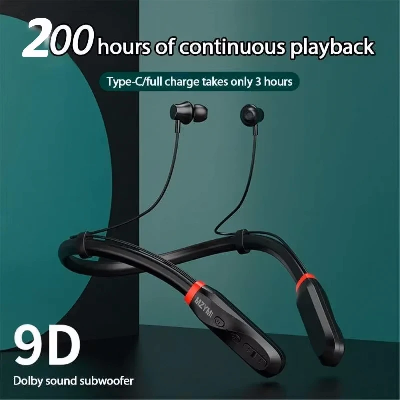 MZYMI ワイヤレスイヤホン 200 時間再生ネックバンド Bluetooth 5.1 ヘッドフォンヘッドフォンマイク付き 9D ステレオイヤフォンヘッドセット